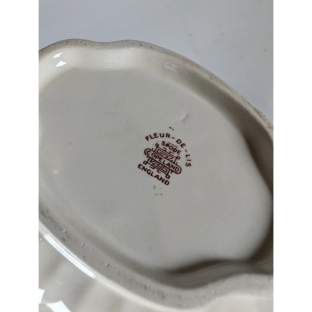 Spode Fleur de Lys Red Tea Pot - Sugar Pot - Creamer Set Bone China Fluted